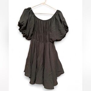 Altar’d State Dark Sage Green Puffy Sleeve Mini Dress